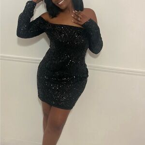 Elegant Black Sequin Off-Shoulder Dress